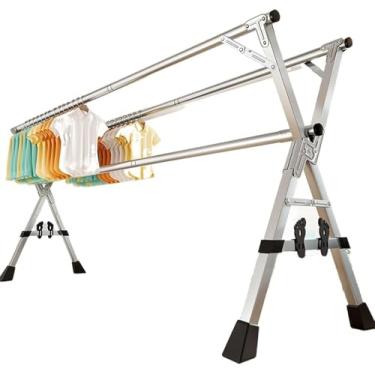 Imagem de Escorredor de roupas ajustável de 238,8 cm de aço inoxidável - Rack dobrável para uso interno/externo, design que economiza espaço para roupas, toalhas e cobertores (largura máxima de 200,7 cm)