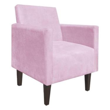 Imagem de Poltrona Decorativa Compacta Jade Suede Rosa Bebê com Pés Baixo Chanfr