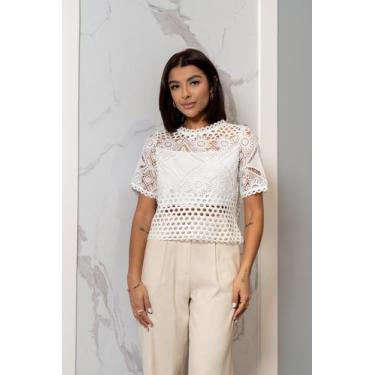 Imagem de Cropped em Renda Desenhada Forrada - Lefalu, M, Branco