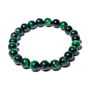 Imagem de Pulseira Bola Pedra Olho de Tigre Verde 8mm Rolada Silicone - Cristais