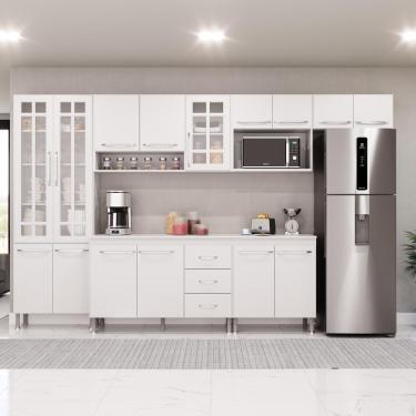 Imagem de Cozinha Modulada Completa Fidelitá Viena 6 Peças 330cm 15 Portas 3 Gavetas Com Tampo Branco