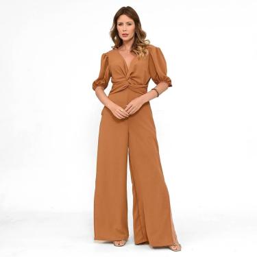 Imagem de Macacão Bisô Liso Pantolona Crepe Caramelo-Feminino