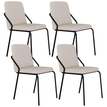 Imagem de Kit 04 Cadeiras Estofada Para Sala De Jantar Loft Preto C01 Linho Areia - Lyam Decor
