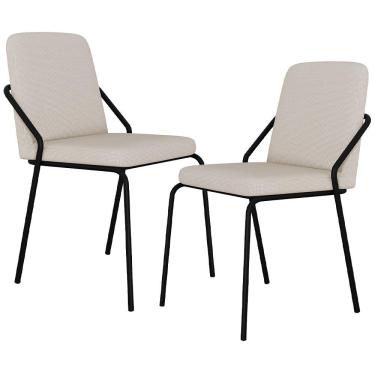 Imagem de Kit 02 Cadeiras Estofada Para Sala De Jantar Loft Preto C01 Linho Areia - Lyam Decor