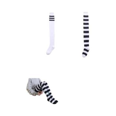 Imagem de Meias De Algodão Femininas Acima Do Joelho Com Padrão Listrado Colorid