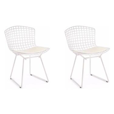 Imagem de Kit 2 Cadeiras Bertoia Branca Com Assento Branco