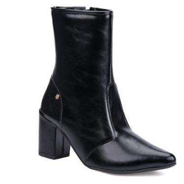 Imagem de Bota Social Feminina Cano Curto Salto Alto Bloco Bico Fino-Feminino