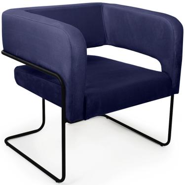 Imagem de Poltrona Decorativa Scarlett Base Aço Preto Veludo Azul Marinho - Nexta Casa