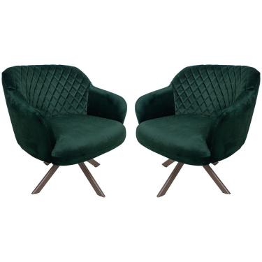 Imagem de Kit 02 Poltronas Jade Tressê Giratória Eiffel Champagne Veludo Verde - Nexta Casa