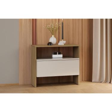 Imagem de Mesa de Cabeceira Detroit 1 Gaveta MDF Clássico Fendi para Quarto Solteiro com Corrediças Telescópicas