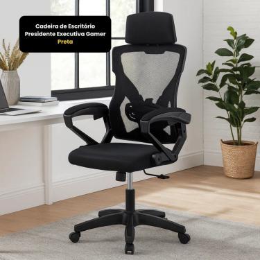 Imagem de Cadeira de Escritório Presidente Executiva Gamer Tela Mesh Base Giratória com Apoio par...