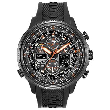 Imagem de Citizen Relógio masculino Promaster Navihawk A-T Eco-Drive Pilot Watch, cronometragem atômica, cronógrafo, indicador de reserva de energia, ponteiros e marcadores luminosos, cristal