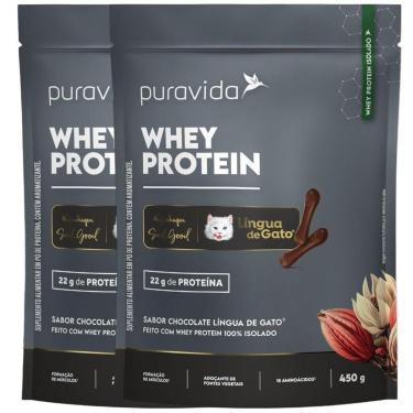Imagem de Kit 2x Whey Protein Isolado Lingua de Gato 450g - PuraVida-Unissex
