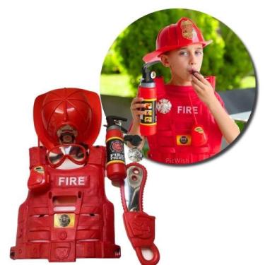 Imagem de Brinquedo Kit Bombeiro Infantil com Colete e Capacete para Diversão Ed