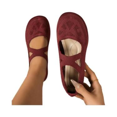 Imagem de Sapatos Femininos Confortáveis De Malha Com Bico Redondo Estilo Fada M