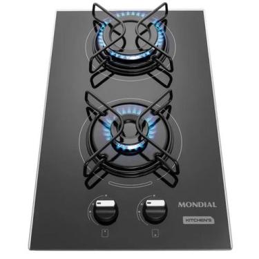 Imagem de Fogão Cooktop 2 Bocas a Gás de Vidro Compacto Econômico para Cozinhas 