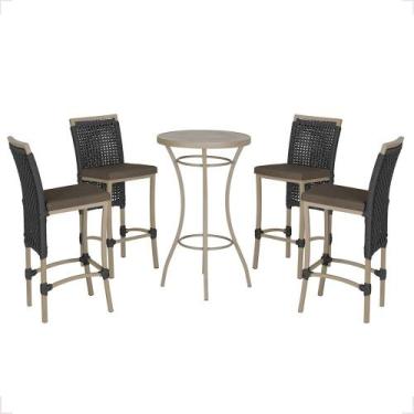 Imagem de Mesa Bistrô e 4 Banquetas Roma Fendi Corda Náutica Estofado 9 Trama Or