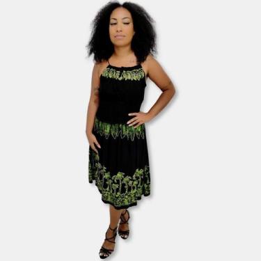 Imagem de Vestido Curto Indiano Alça Batik Bordado Elástico Cintura 44 - Sarat M