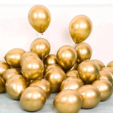 Imagem de Balão Bexiga Cromado Metalizado Redondo N9 Ouro 50 Unidades - Art Late