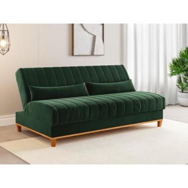 Imagem de Sofá Cama Reclinável 3 Lugares 180cm Veludo Colors Verde Oliva - Viero