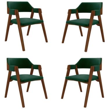 Imagem de Kit 4 Cadeiras Sala de Jantar e Jogos Poker Madeira Maciça Veludo Verde Imbuia Gran Belo