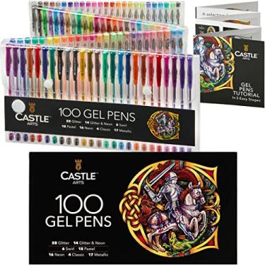 Imagem de Castle Art Supplies - Conjunto de 100 Canetas de Gel com Ponta Fina Suave Neon, Glitter, Metálica, Pastel e Gel para Desenho, Scrapbooking, Escrita e Colorir Adulto