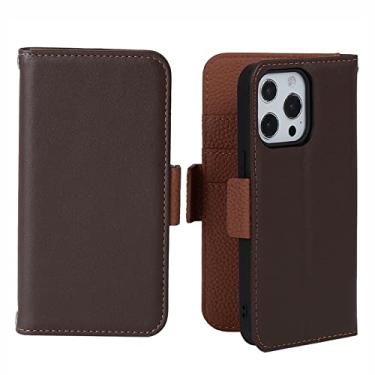 Imagem de Capa carteira para iPhone 13 Pro Max/13 Pro/13/13 Mini, capa flip de couro de vaca premium com suporte para cartão capa flip magnética para notebook, marrom 2,13 Pro Max 17 cm