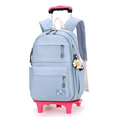 Imagem de Mochilas escolares para meninas com rodinhas, mochila infantil infantil, mochila de viagem casual primária e secundária-Blue|| 2 Wheels