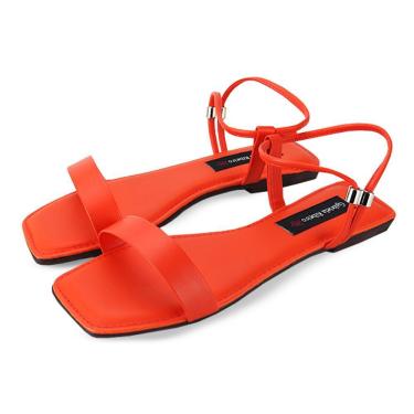 Imagem de Sandália Rasteira Feminina Bico Quadrado Moderna Conforto