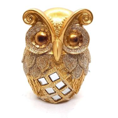 Imagem de Estátua Coruja da Sabedoria Dourada Decoração Luxo para Sala