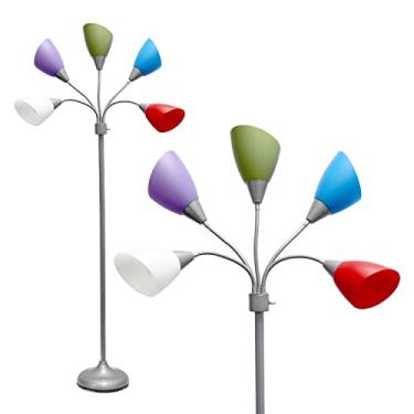 Imagem de Simple Designs 5 luminária de chão prata com pescoço de ganso ajustável com persianas multicoloridas primárias