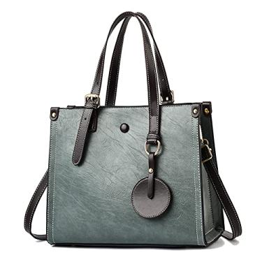 Imagem de Bolsa feminina de couro retrô alça superior bolsa bolsa transversal moda grande bolsas de ombro para senhoras, Verde