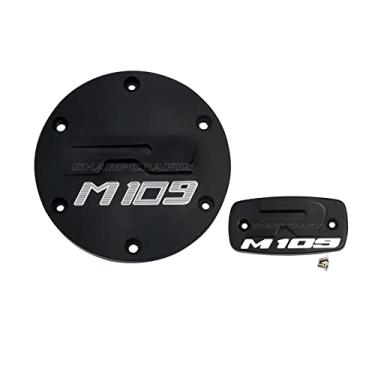 Imagem de Tampa de reservatório de cilindro 3D gravado para motor + tampa de reservatório de cilindro mestre de freio para Suzuki Boulevard M109R VZR1800 Intruder M1800R Blcak