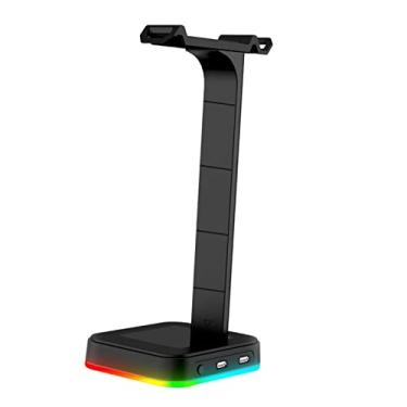 Imagem de Suporte para fone de ouvido e fone de ouvido RGB para jogos, suporte duplo para PC Gamer