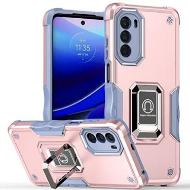 Imagem de Hee Hee Smile Capa de telefone 3 em 1 com suporte de anel magnético para Moto E7 Power 2021 resistente a choque capa traseira de telefone ouro rosa