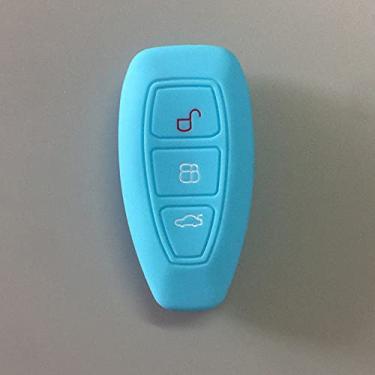 Imagem de YJADHU Capa de silicone para chave de carro de substituição automotiva 3 botões protetor de chave, adequado para Ford Mondeo Focus Fiesta Kuga C-Max S-Max MK3, azul celeste