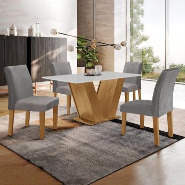 Imagem de Conjunto Sala de Jantar Mesa 120x80cm Tampo MDF com 4 Cadeiras Espanha Yescasa Ypê/Grafite