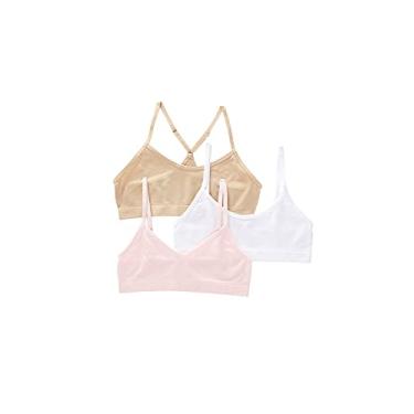 Imagem de Maidenform Pacote com 3 sutiãs para iniciantes sem costura para meninas (crianças pequenas), Rosa/Branco/Nude, M