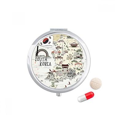 Imagem de Caixa de comprimidos com mapa da Coreia do Sul e porta-comprimidos, dispensador de recipiente