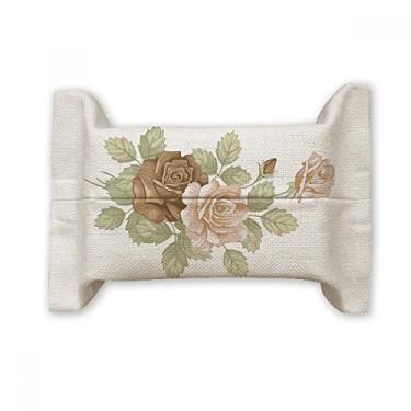 Imagem de Folhas de rosas desenhando rosas brancas, suporte de capa de papel para lenços faciais, saco de linho de algodão