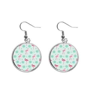 Imagem de Brinco de prata com estampa de flamingo rosa verde brinco pendente joia feminina