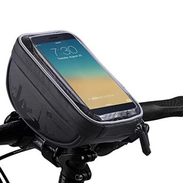 Imagem de Axiba Bolsa de celular para guidão de bicicleta, impermeável, bolsa para suporte de telefone de bicicleta, alça reflexiva sensível ao toque, bolsa transparente para telefone compatível com telefones menores de 15 cm