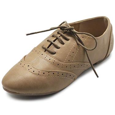 Imagem de Ollio sapato feminino clássico com cadarço salto baixo Oxford, Taupe, 8