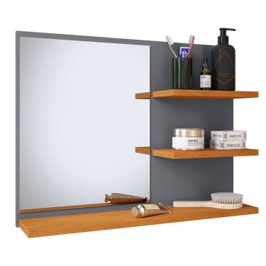 Imagem de Espelheira Parede Astra Pequena Prateleiras Organizadoras Espelho Banheiro Suspenso Resistente - RPM Móveis