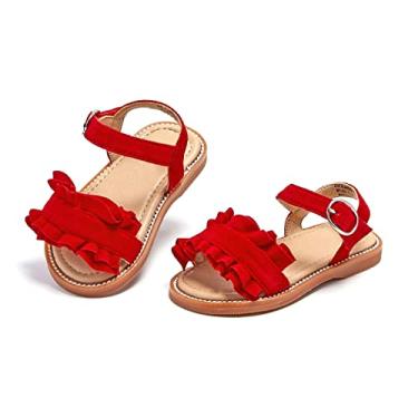 Imagem de Sandálias de verão para meninas com bico aberto casual (bebê/menina), K03-vermelho, 6 Toddler