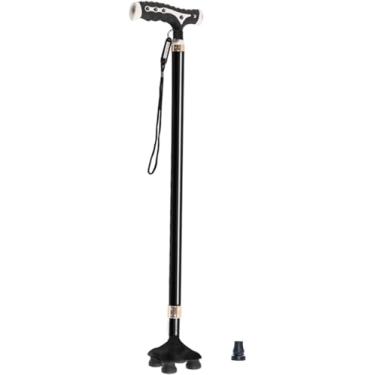 Imagem de Bengala quádrupla com luz LED, bengala de alumínio para idosos, alça ergonômica, com alça de pulso, bengala para caminhar com base de quatro patas (cor: preto) 421Sensacional