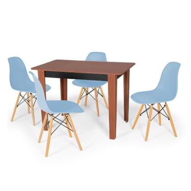 Imagem de Conjunto Mesa de Jantar Retangular Delta Cherry 110x68cm com 4 Cadeiras Eames Eiffel - Azul Claro
