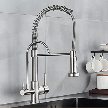 Imagem de Torneiras de cozinha com purificação preta, filtro giratório, água pura, guindaste de cozinha, torneiras misturadoras de água quente e fria, níquel escovado