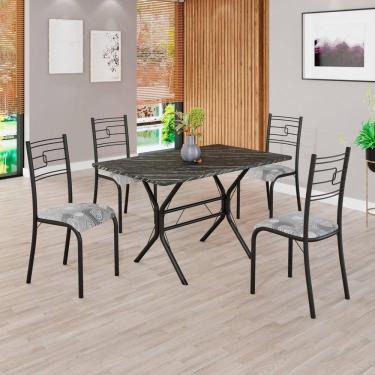 Imagem de Conjunto Sala de Jantar Mesa Retangular 100x60cm Tampo Pedra Ardósia Indiana 4 Cadeiras Paraty Paraopeba/ Preto Fosco