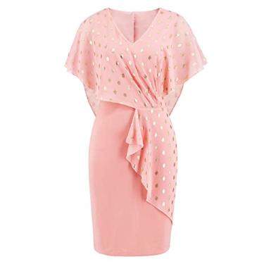 Imagem de Vestido de verão feminino de manga curta plus size mini vestido Y2K linha A vestido boutique vestido casual de comunhão, rosa, G